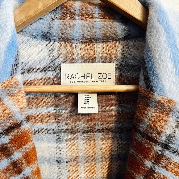 Rachel Zoe Light Blue Plaid Wool-Blend Trench Coat - Picture 7 of 9